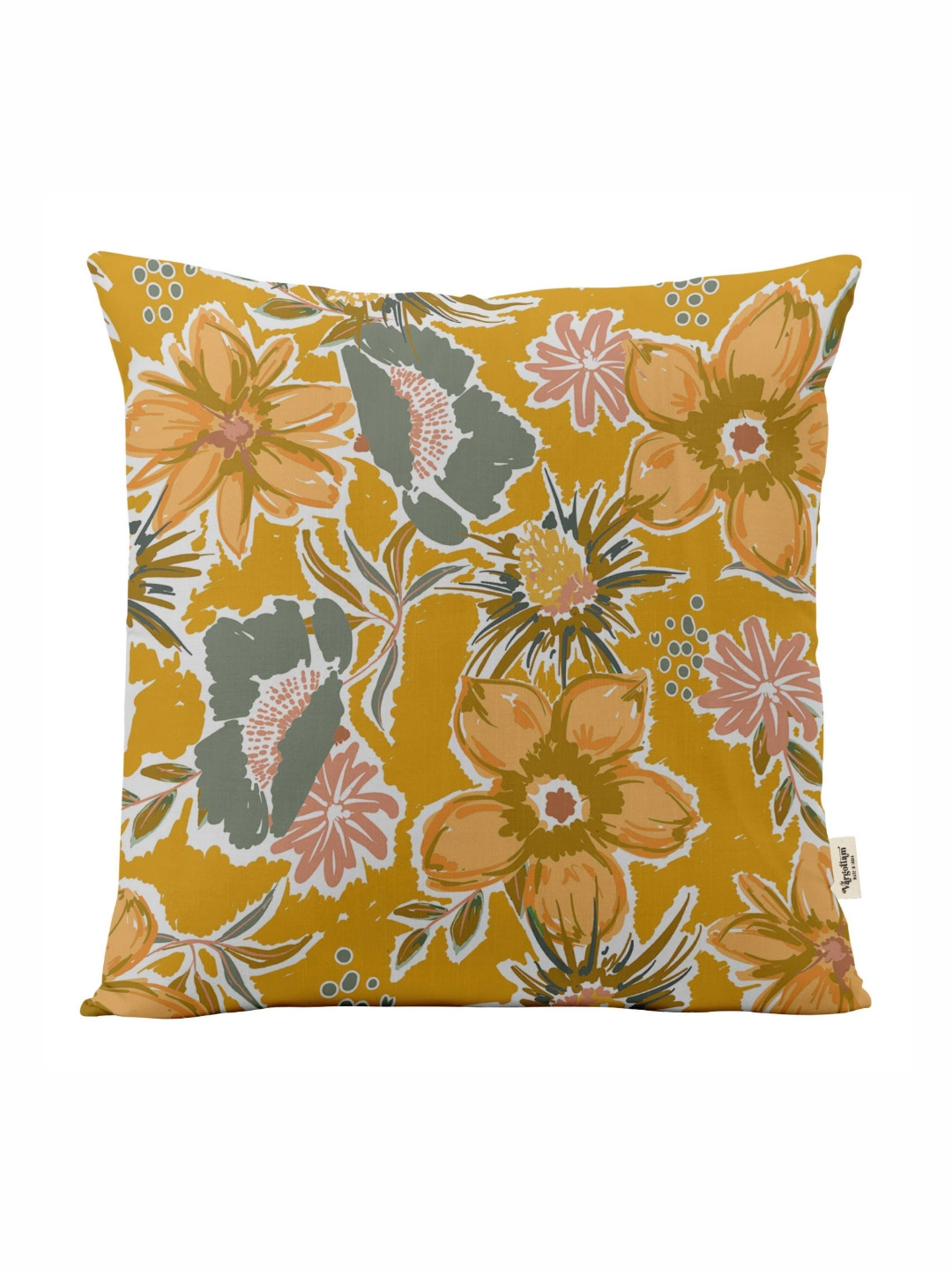 

Vargottam Yellow & White Floral Linen Square Cushion Cover