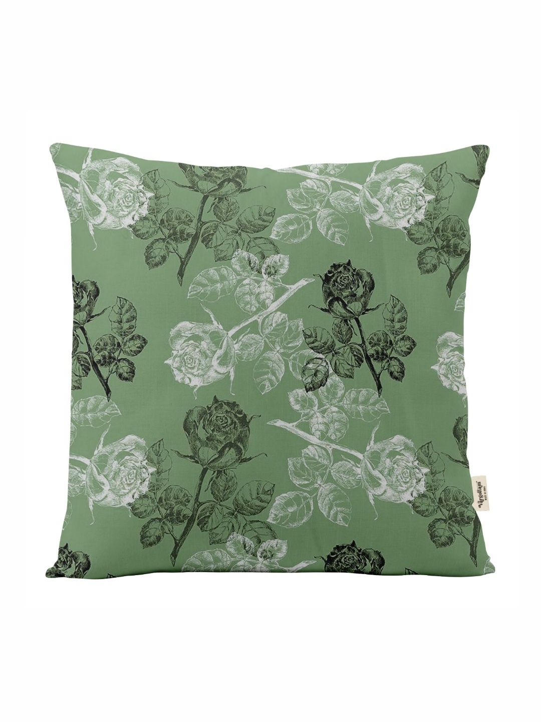 

Vargottam Green & White Floral Linen Square Cushion Cover