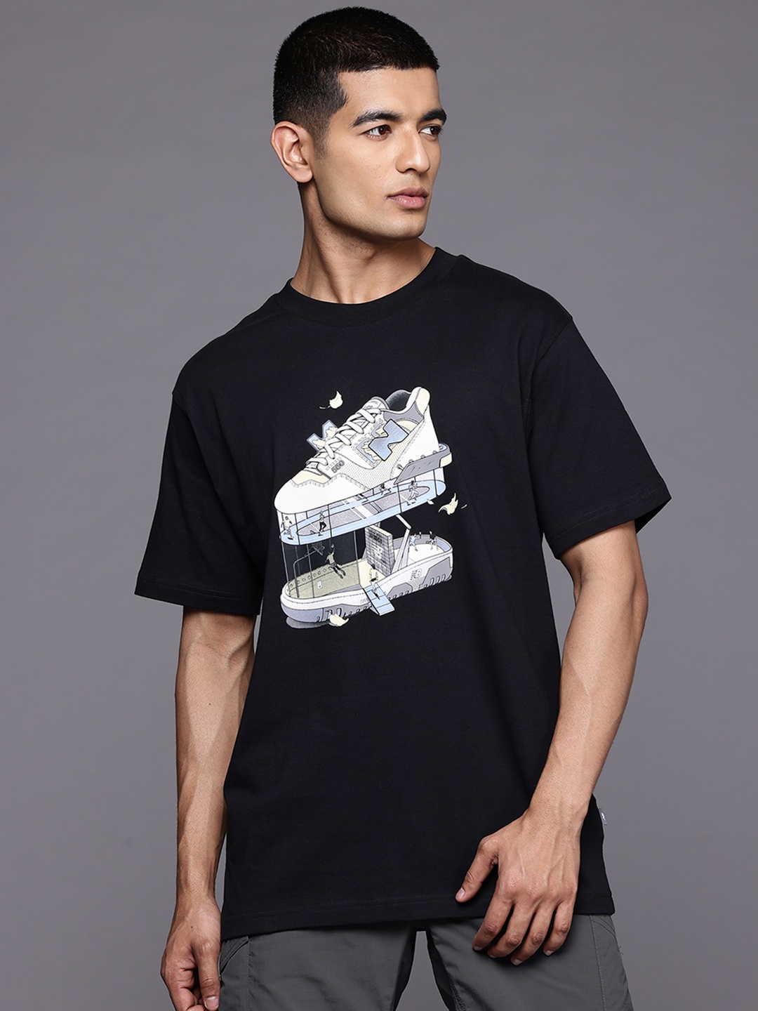 

New Balance Relaxed Fit Printed Pure Cotton T-shirt, Black