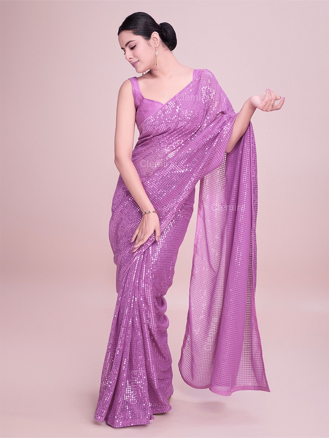 

CLEMIRA Embellished Sequinned Heavy Work Saree, Lavender