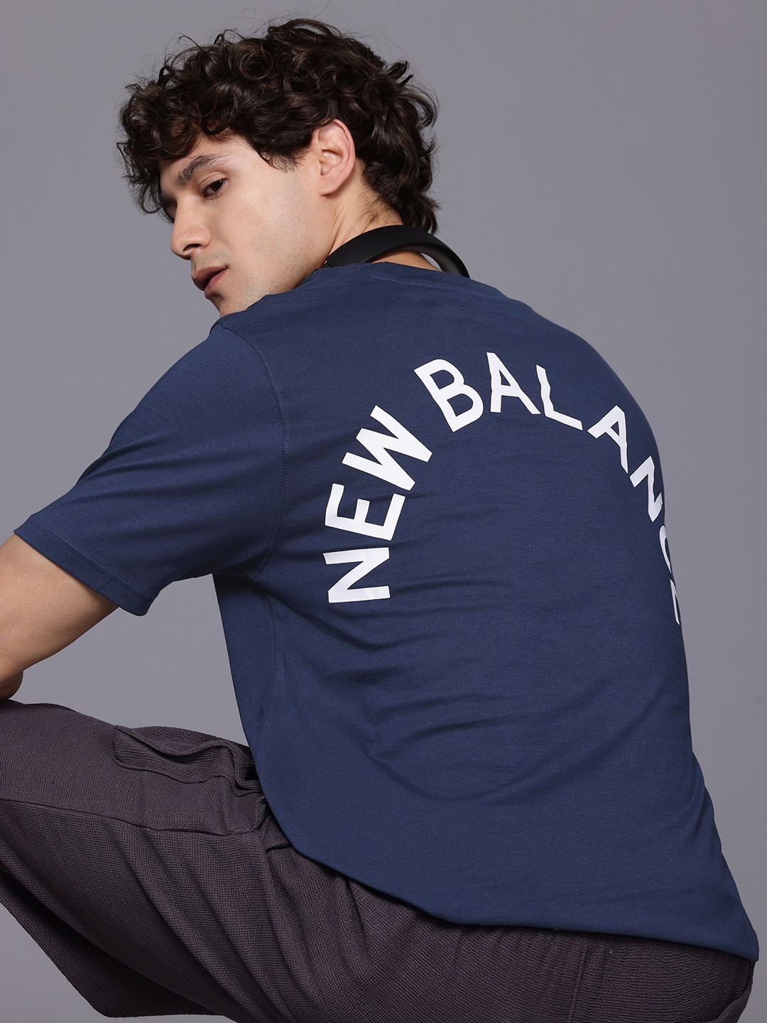 

New Balance Brand Logo Print Pure Cotton Athleisure T-shirt, Navy blue