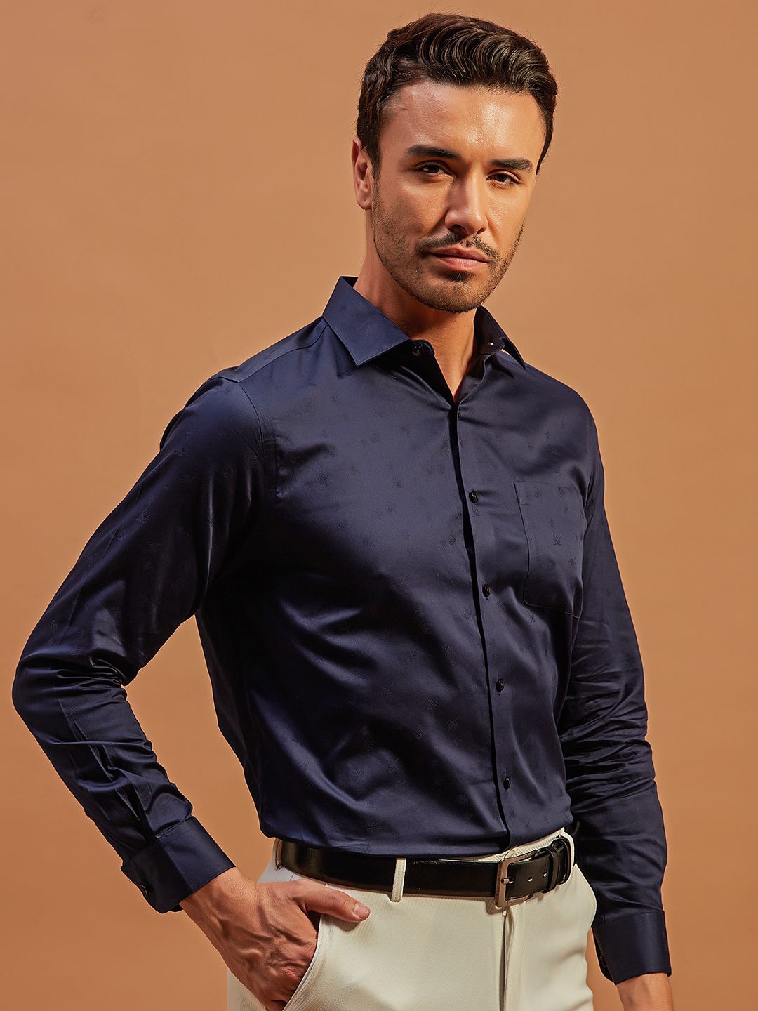 

THINC Men Neat Cotton Regular Fit Shirt, Navy blue