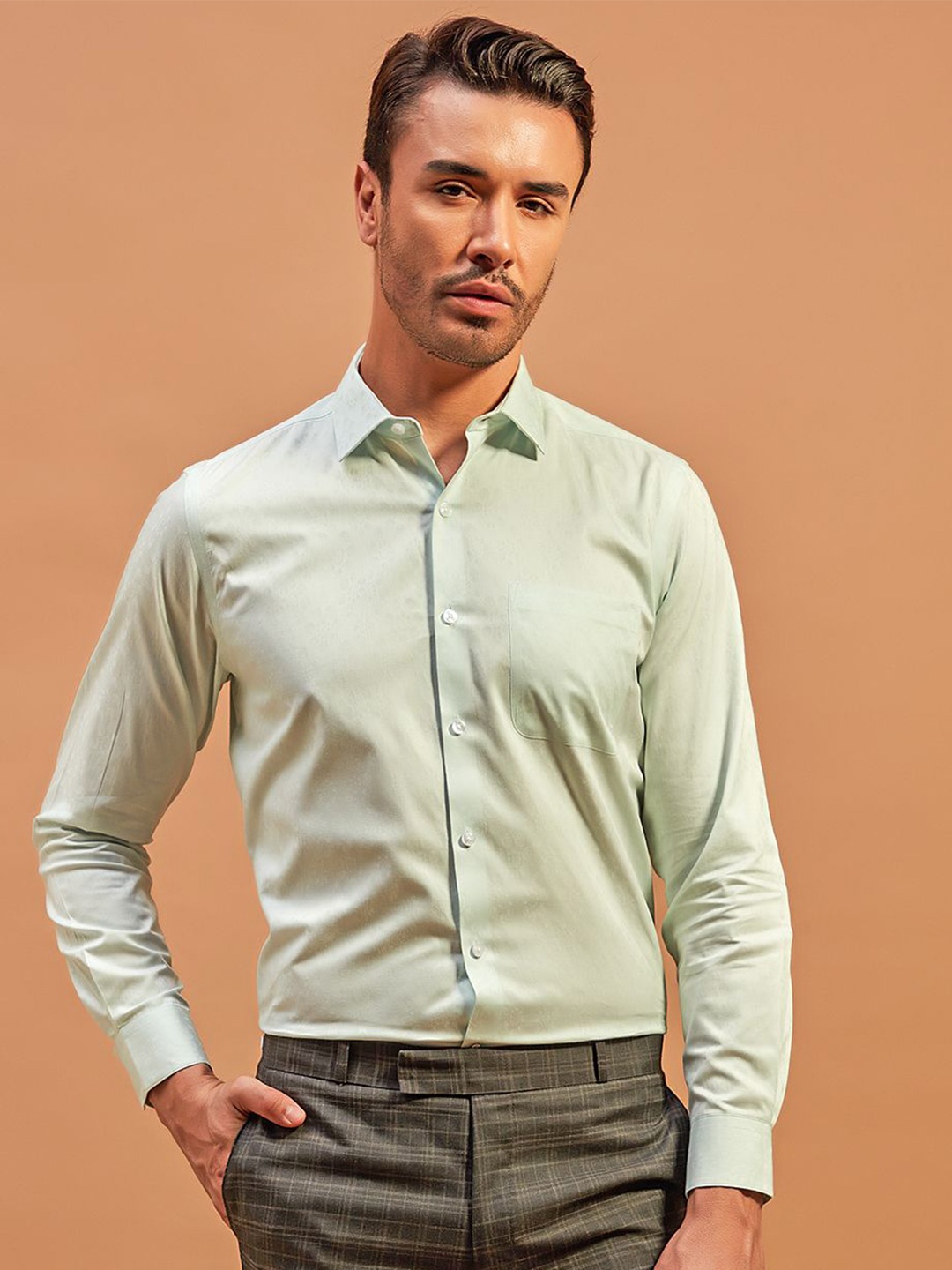 

THINC Men Bliss Exquisitely Printed Linen Regular Fit Shirt, Green