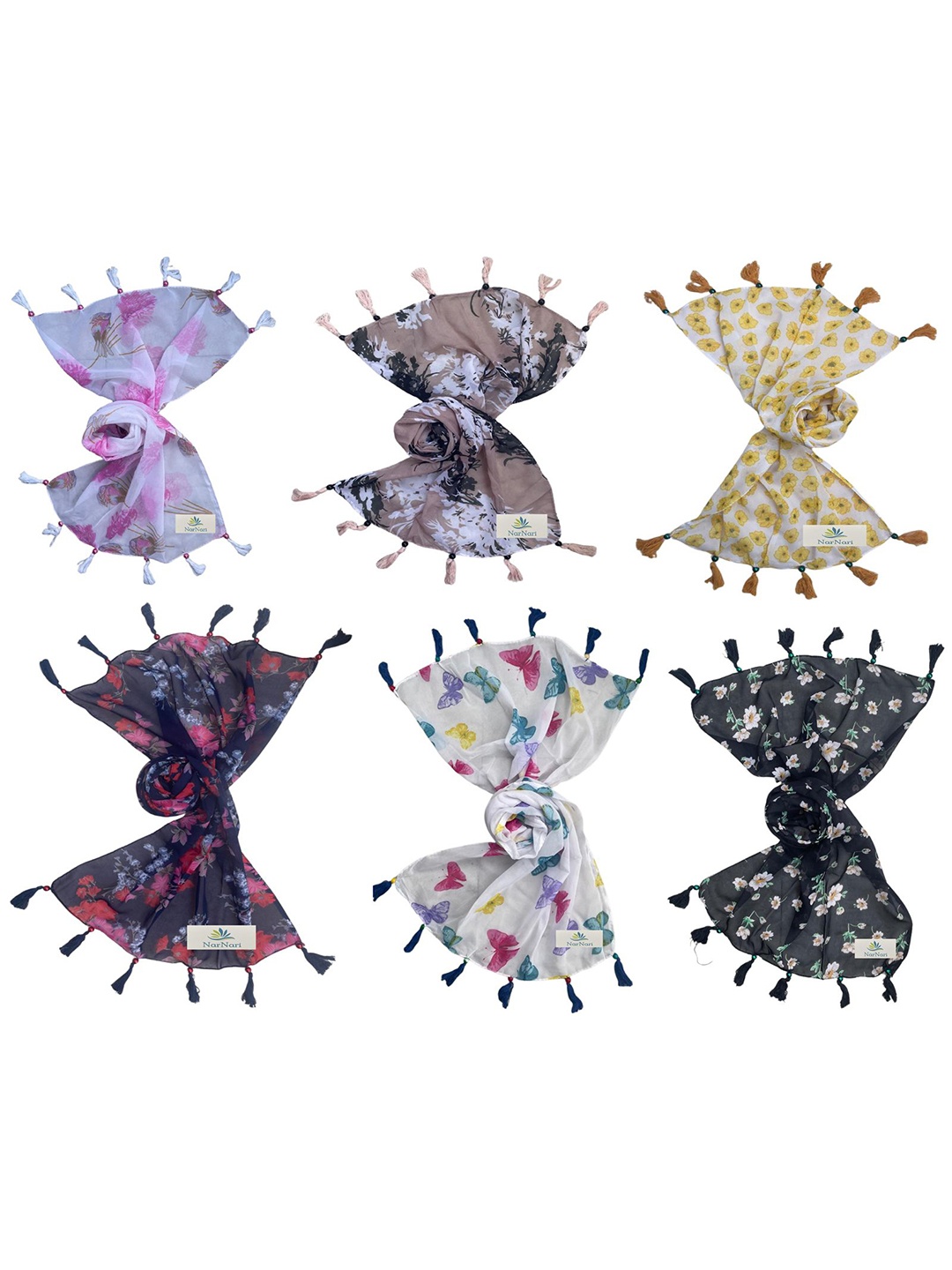 

NarNari Women Set of six Printed Scarf, Off white
