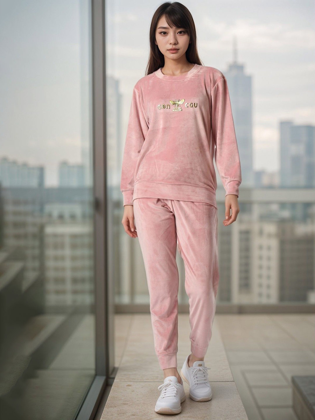 

NEYSA Printed Round Neck Sweater & Joggers, Pink