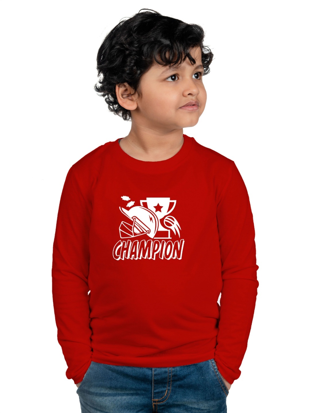 

Chombooka Unisex Kids Typography Printed Round Neck Cotton T-shirt, Red