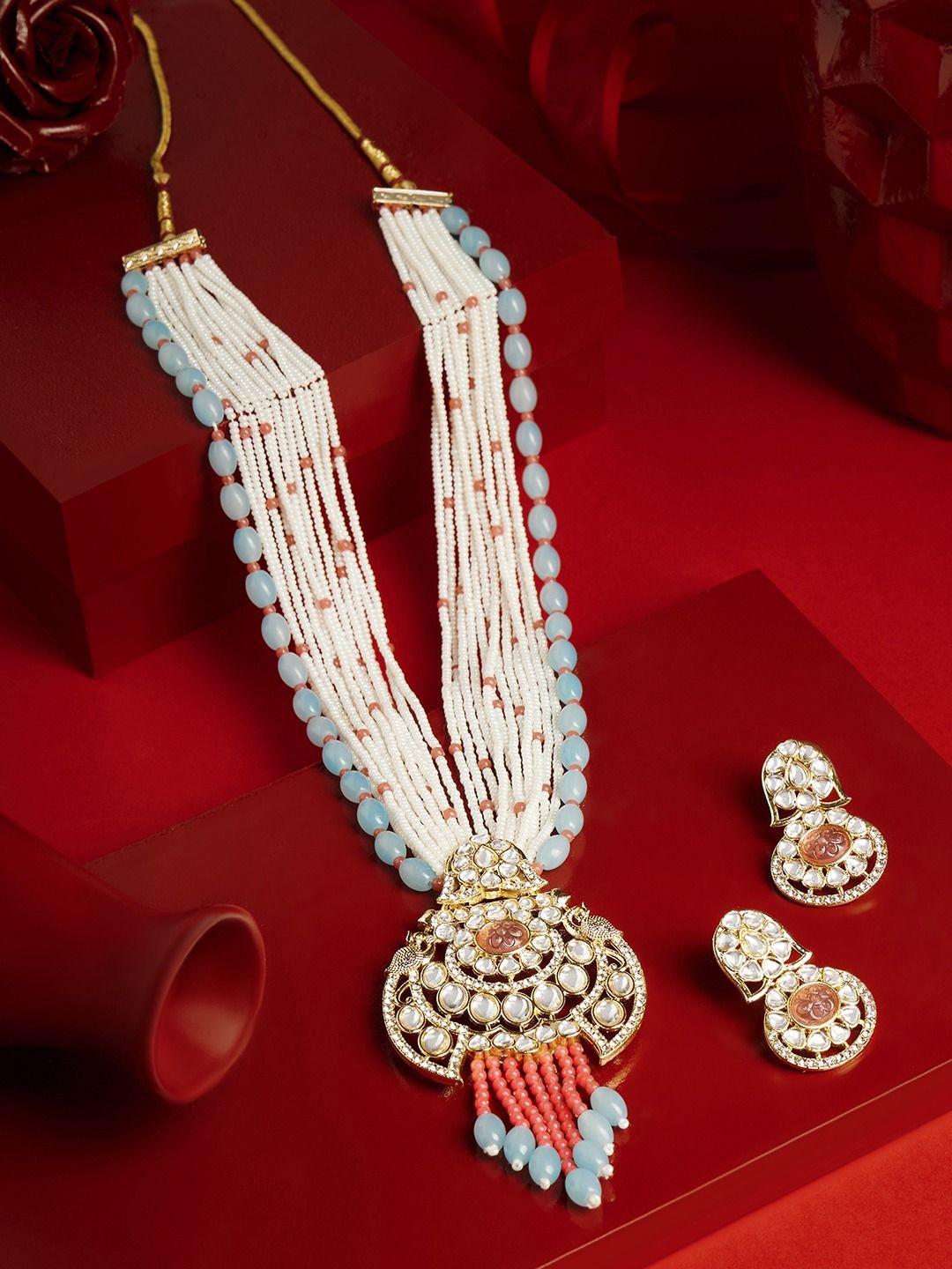 

Zaveri Pearls Gold-Plated Stone-Studded & Beaded Jewellery Set