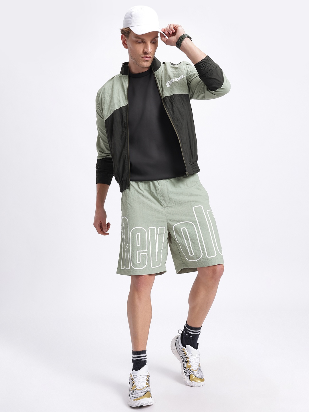 

glitchez Relaxed Rebel Colourblocked Printed Oversized Fit Tracksuit, Green