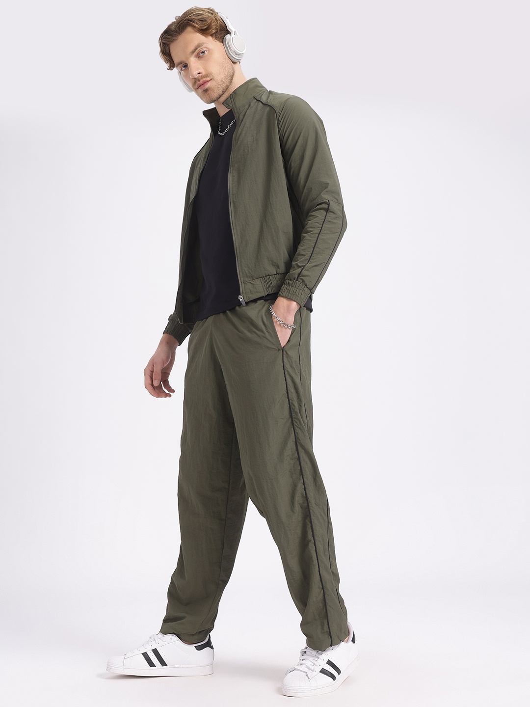 

glitchez Slay-y Attitude Mock Collar Zip-Up Tracksuit, Olive