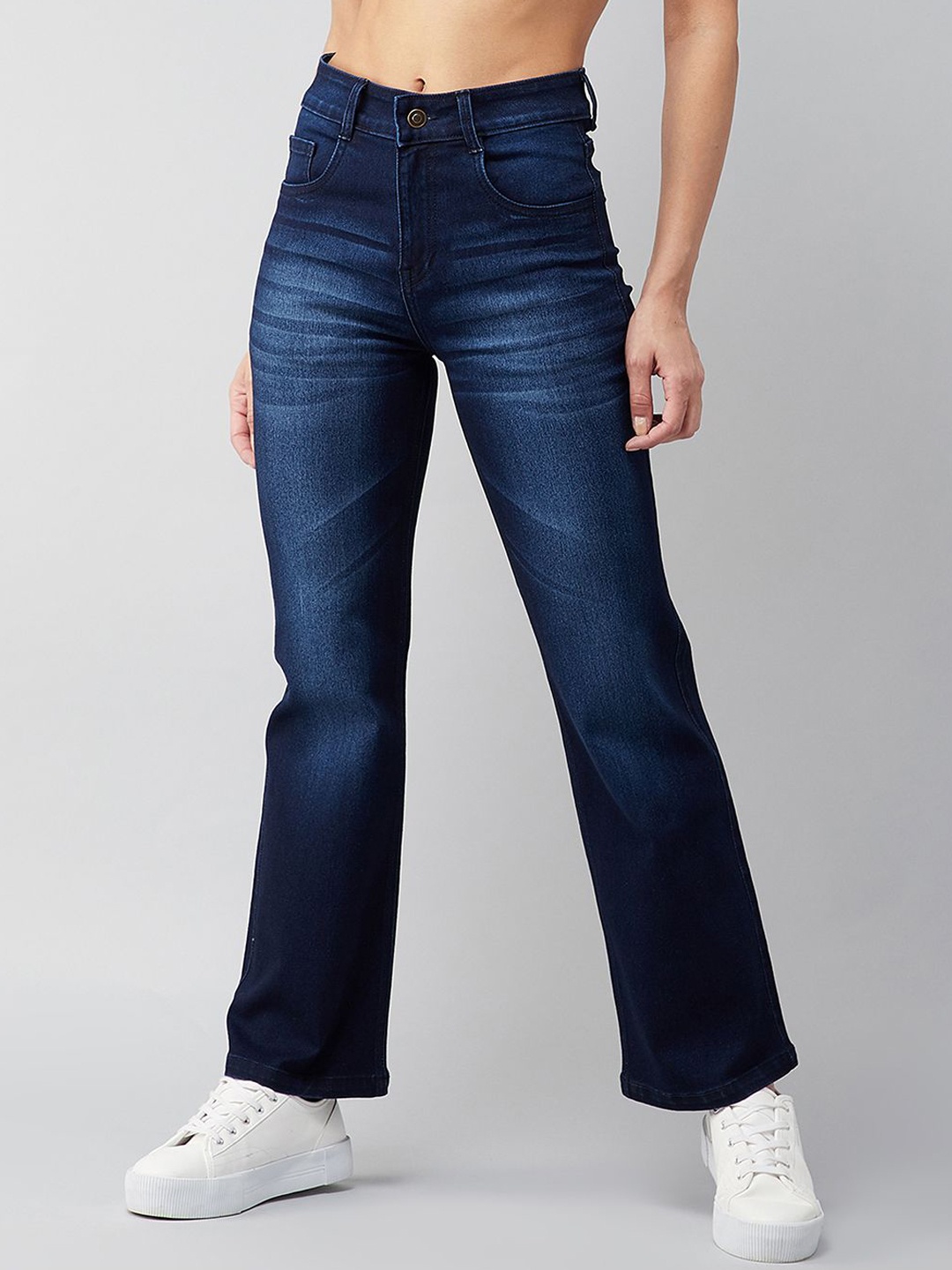 

Miss Chase Women Cotton Wide Leg Stretchable Jeans, Blue