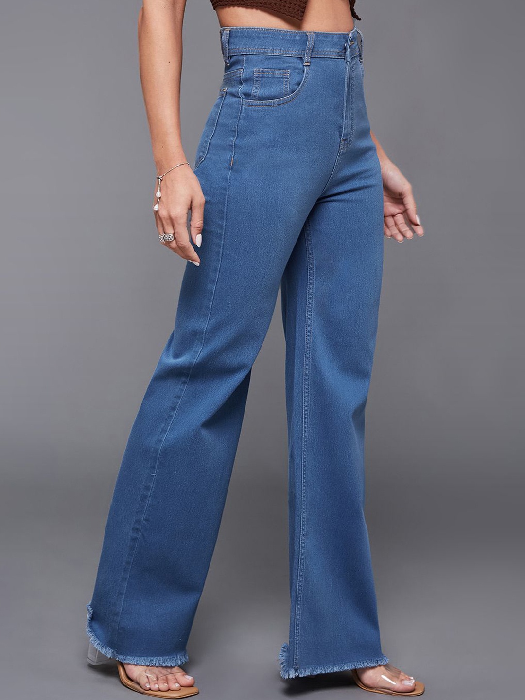 

Miss Chase Women Wide Leg High-Rise Stretchable Jeans, Blue