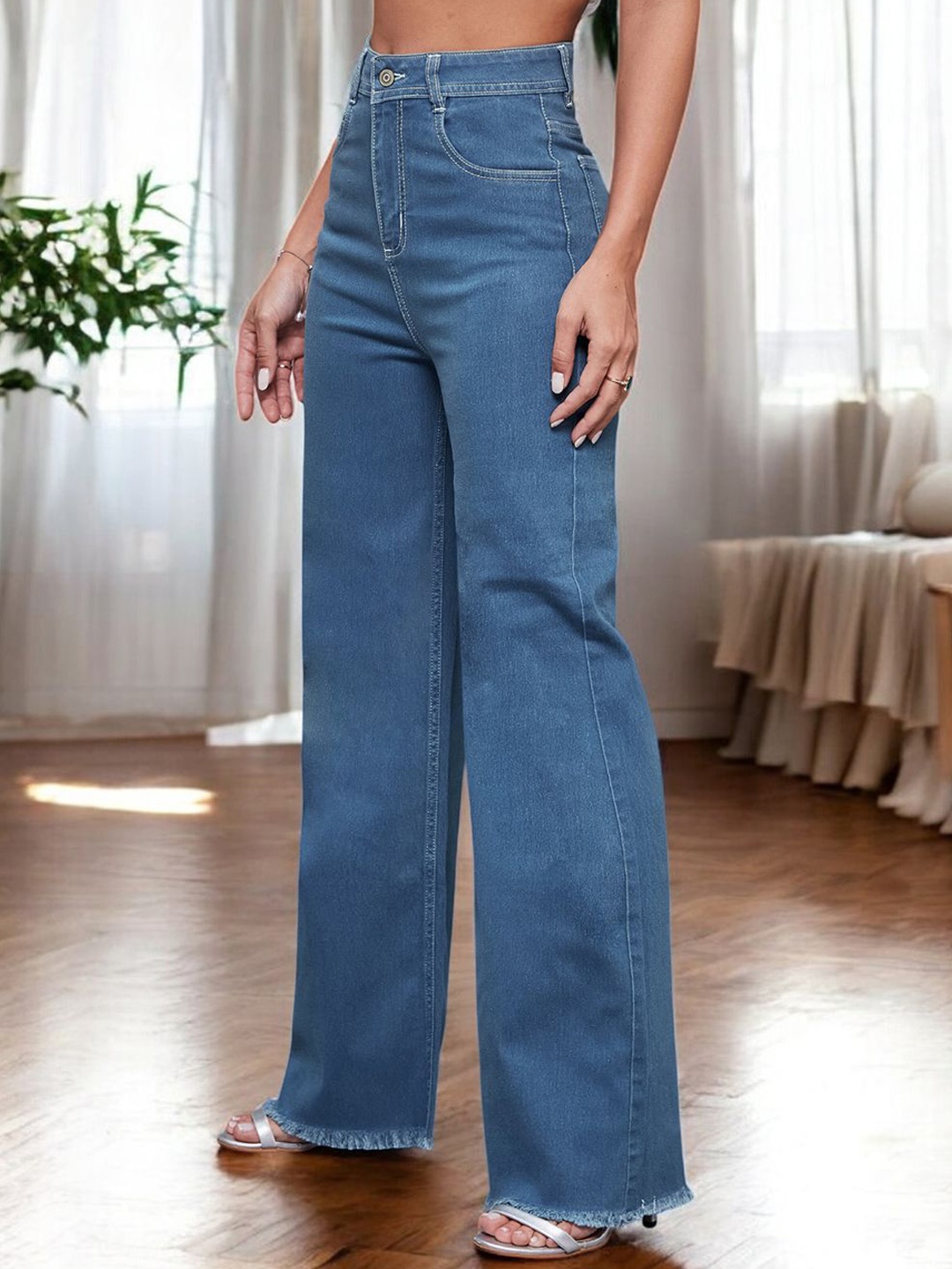 

Miss Chase Women Malibu Breeze Wide Leg High-Rise Stretchable Jeans, Blue