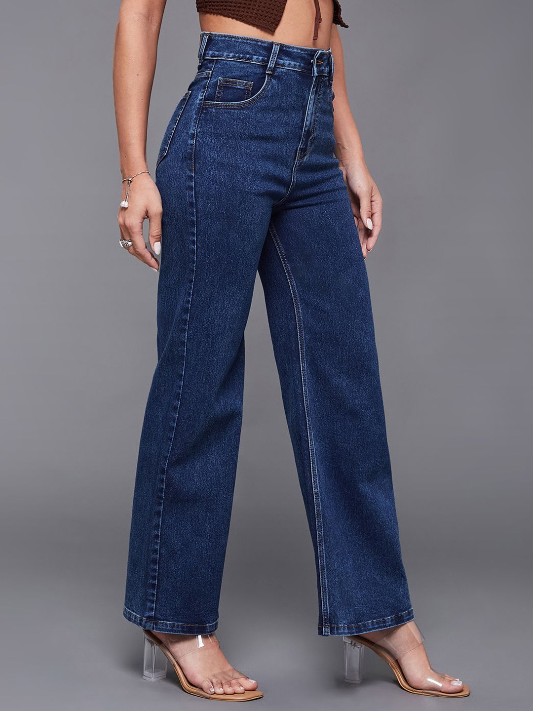 

Miss Chase Women Wide Leg High-Rise Stretchable Jeans, Blue