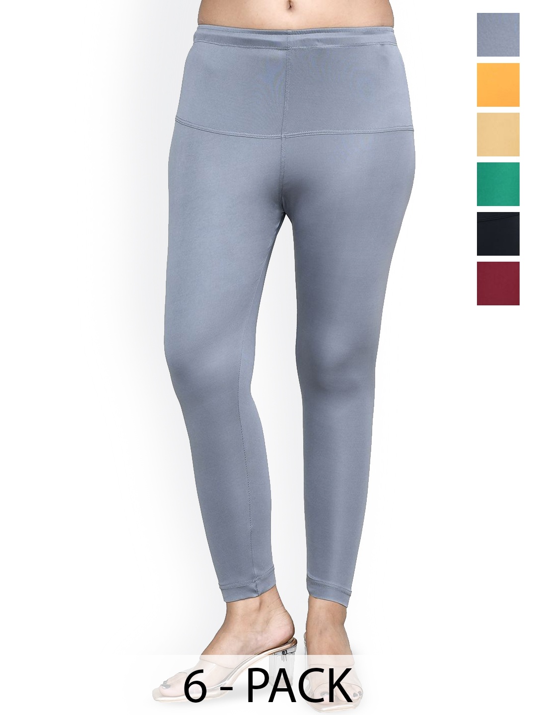 

RAPL Women Pack Of 6 Cotton Blend Breathable Ankle Length Leggings, Black