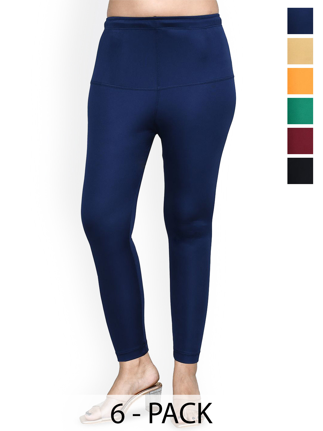 

RAPL Women Pack Of 6 Cotton Blend Breathable Ankle Length Leggings, Blue