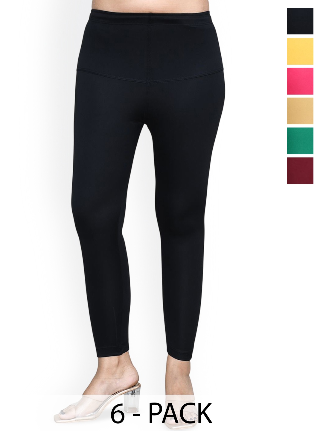 

RAPL Women Pack Of 6 Cotton Blend Breathable Ankle Length Leggings, Black