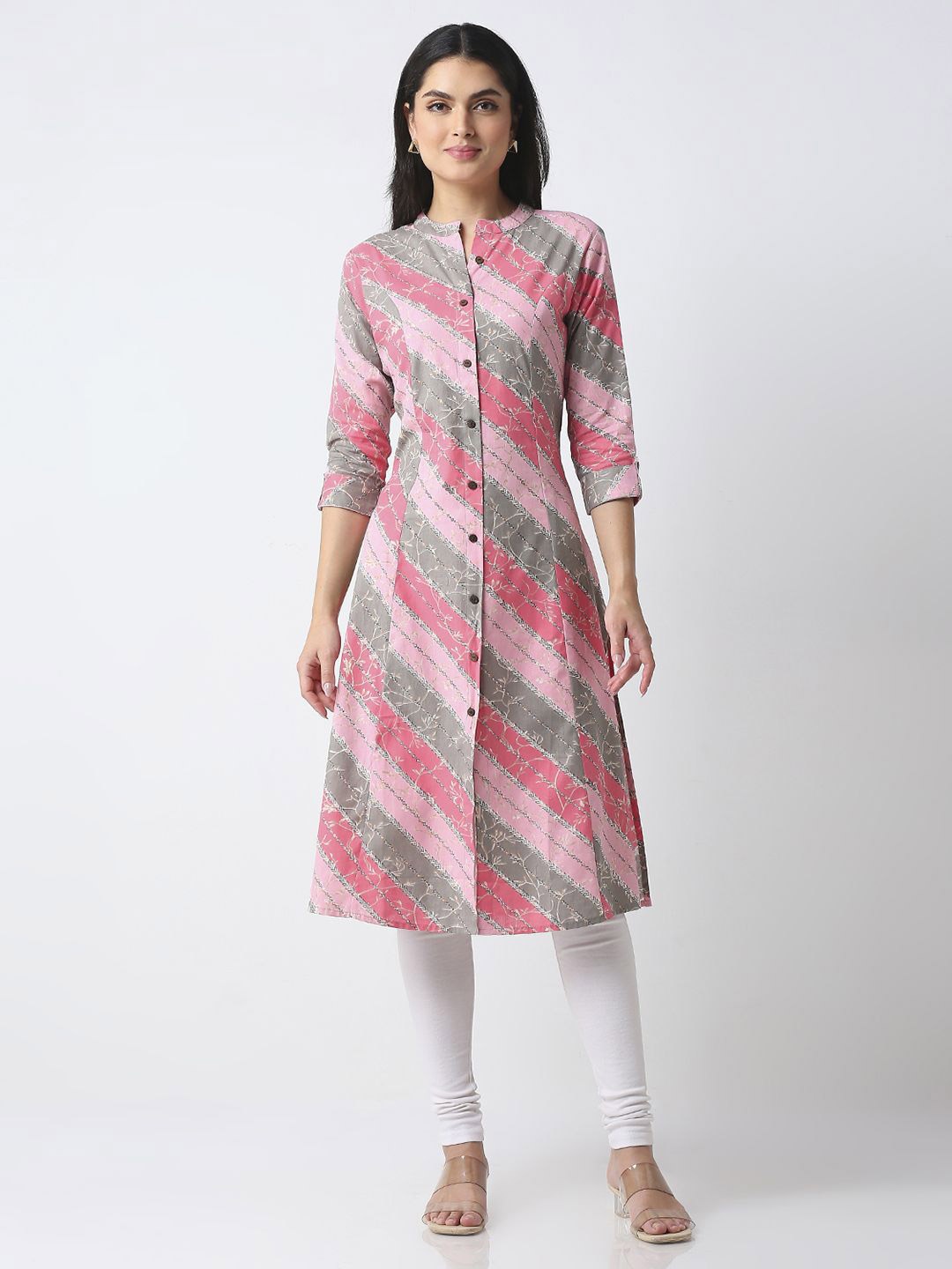 

GULABBO Women Striped Printed Cotton Straight Kurta, Pink