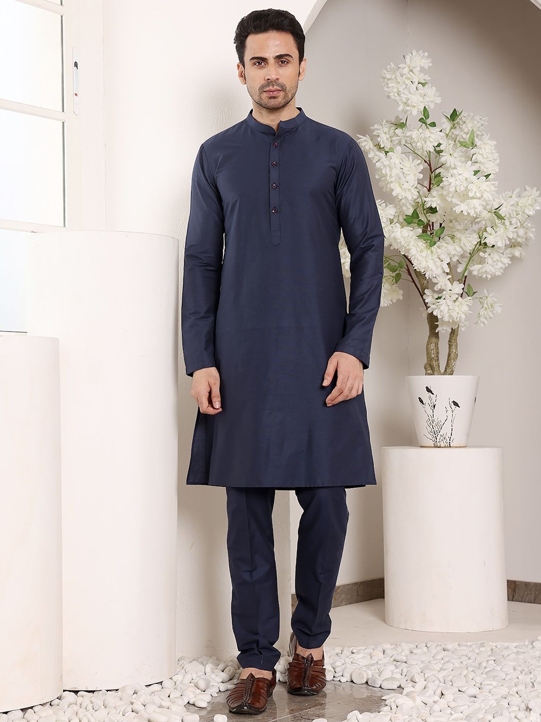 

MULTI SHADES Mandarin Collar Straight Kurta, Blue