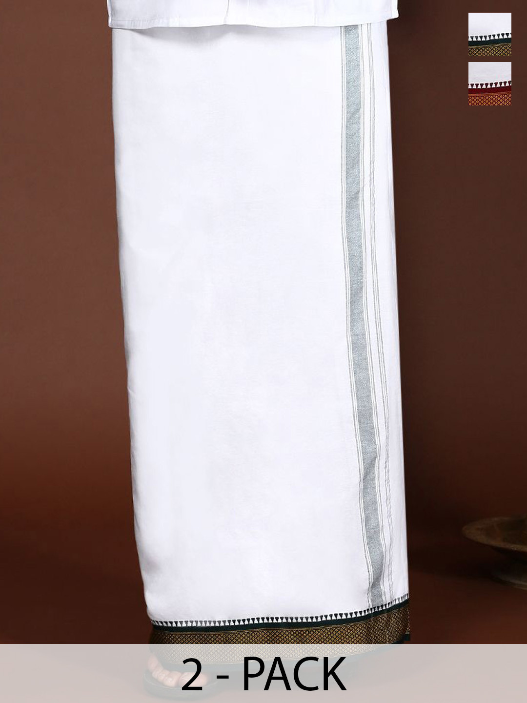

Devala Weavers Society Men Pack of 2 Cotton Solid Dhotis, White