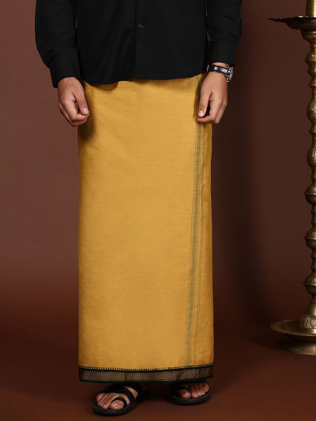 

Devala Weavers Society Men Pure Cotton Single Layer Mustard Dhoti with Double Colour Border, Orange