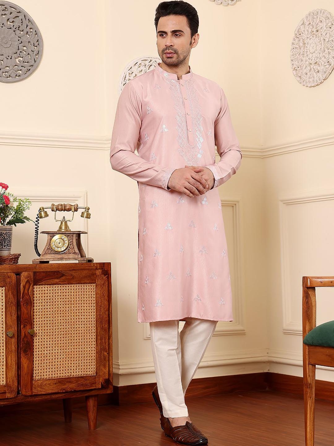 

MULTI SHADES Ethnic Motifs Embroidered Sequinned Straight Kurta, Pink
