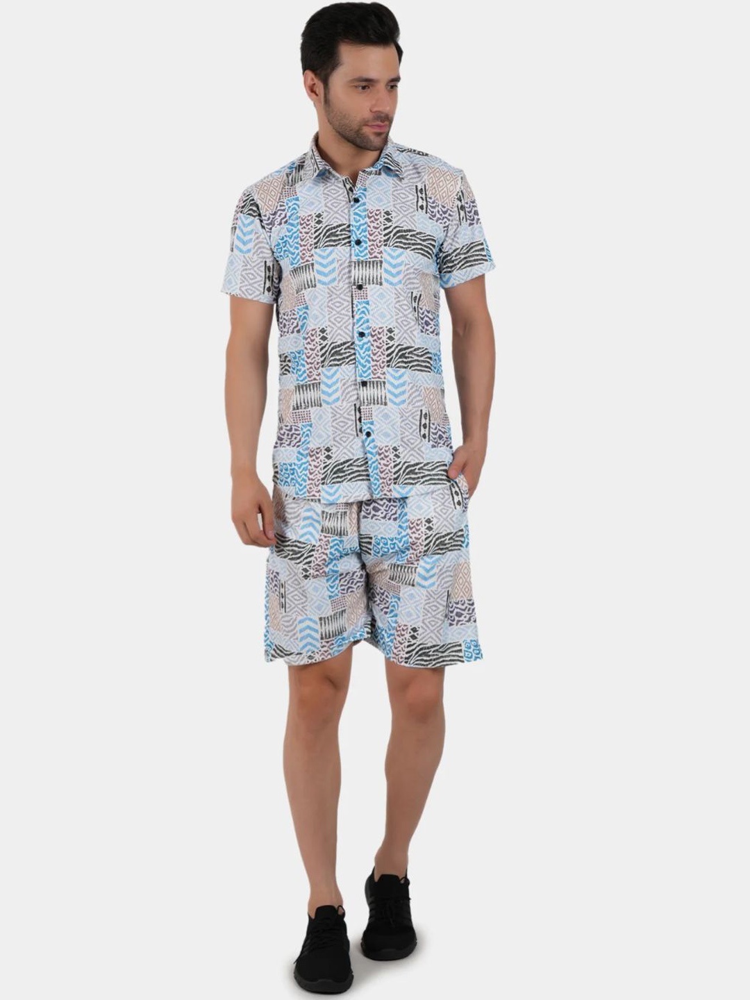 

BOTABOCHI Printed Shirt Collar Short Sleeves Shirt With Shorts, Blue