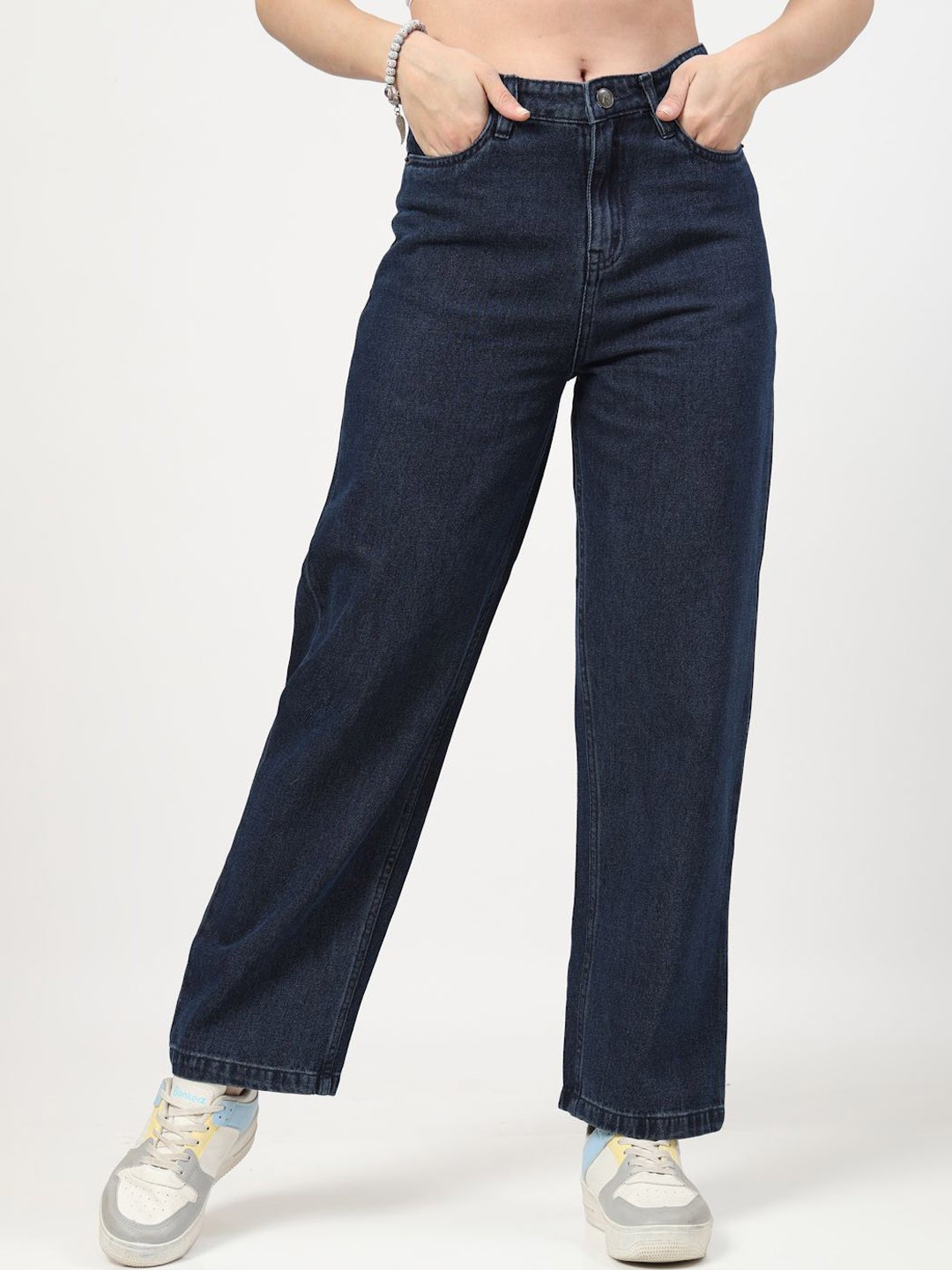 

COSMIC TRIO Women Cotton Mid-Rise Jeans, Navy blue