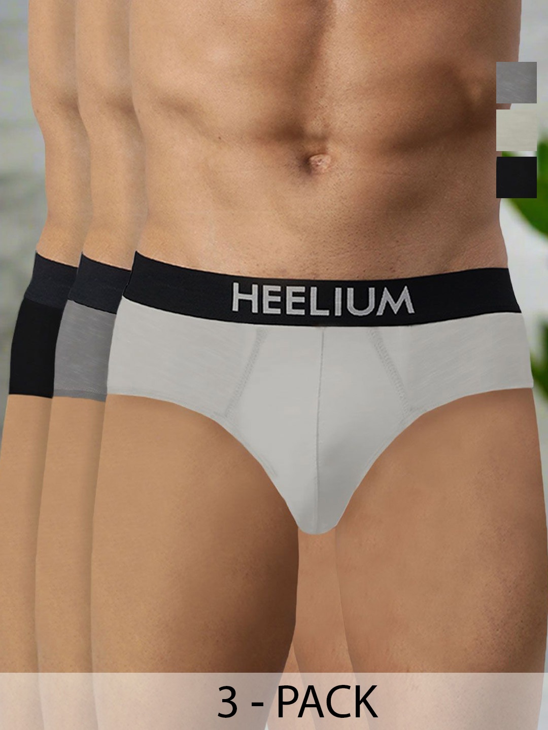 

Heelium Men Pack Of 3 Bamboo Super Soft & Odour Free Comfort Fit Brief P3-BRIEF-BLKDGLG-S, Black