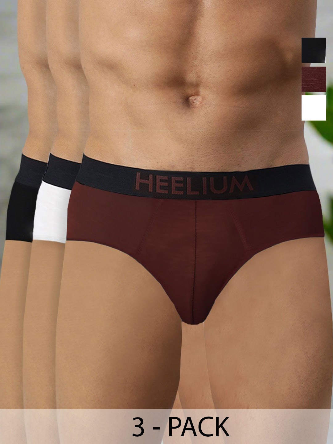 

Heelium Men Pack of 3 Odour Free Comfort Fit Brief P3-BRIEF-BLKWHTRED-S-Pack of 3, Black