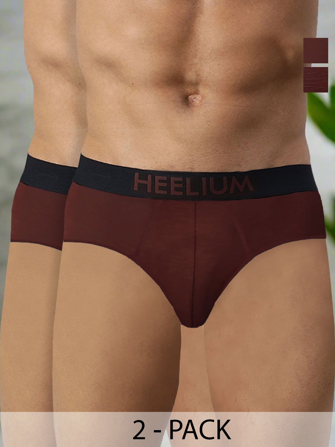 

Heelium Men Pack Of 2 Bamboo Super Soft & Odour Free Comfort Fit Brief P2-BRIEF-RED-S, Coffee brown