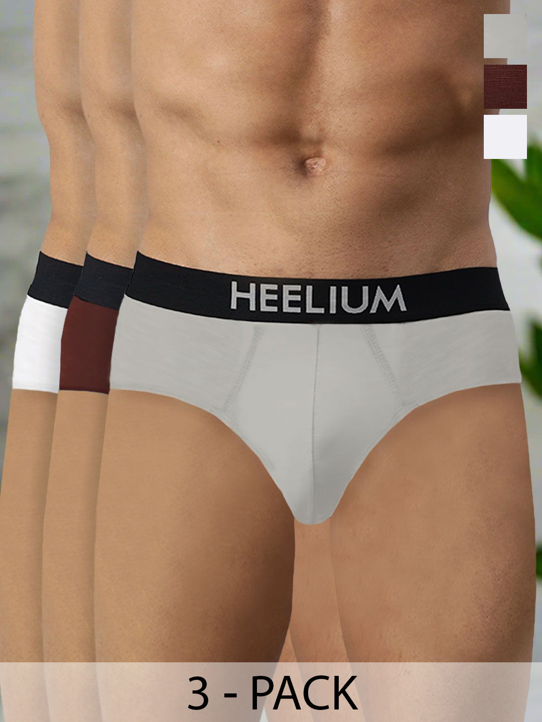 

HEELIUM Men Pack Of 3 Bamboo Super Soft & Odour Free Comfort Fit Brief P3-BRIEF-WHTREDLG-S, White