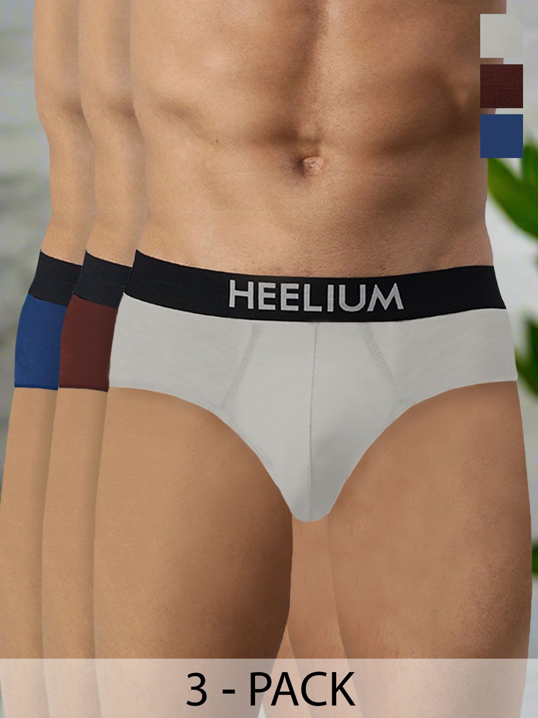 

Heelium Men Pack Of 3 Bamboo Super Soft & Odour Free Comfort Fit Briefs P3-BRIEF-NBREDLG-S, Navy blue