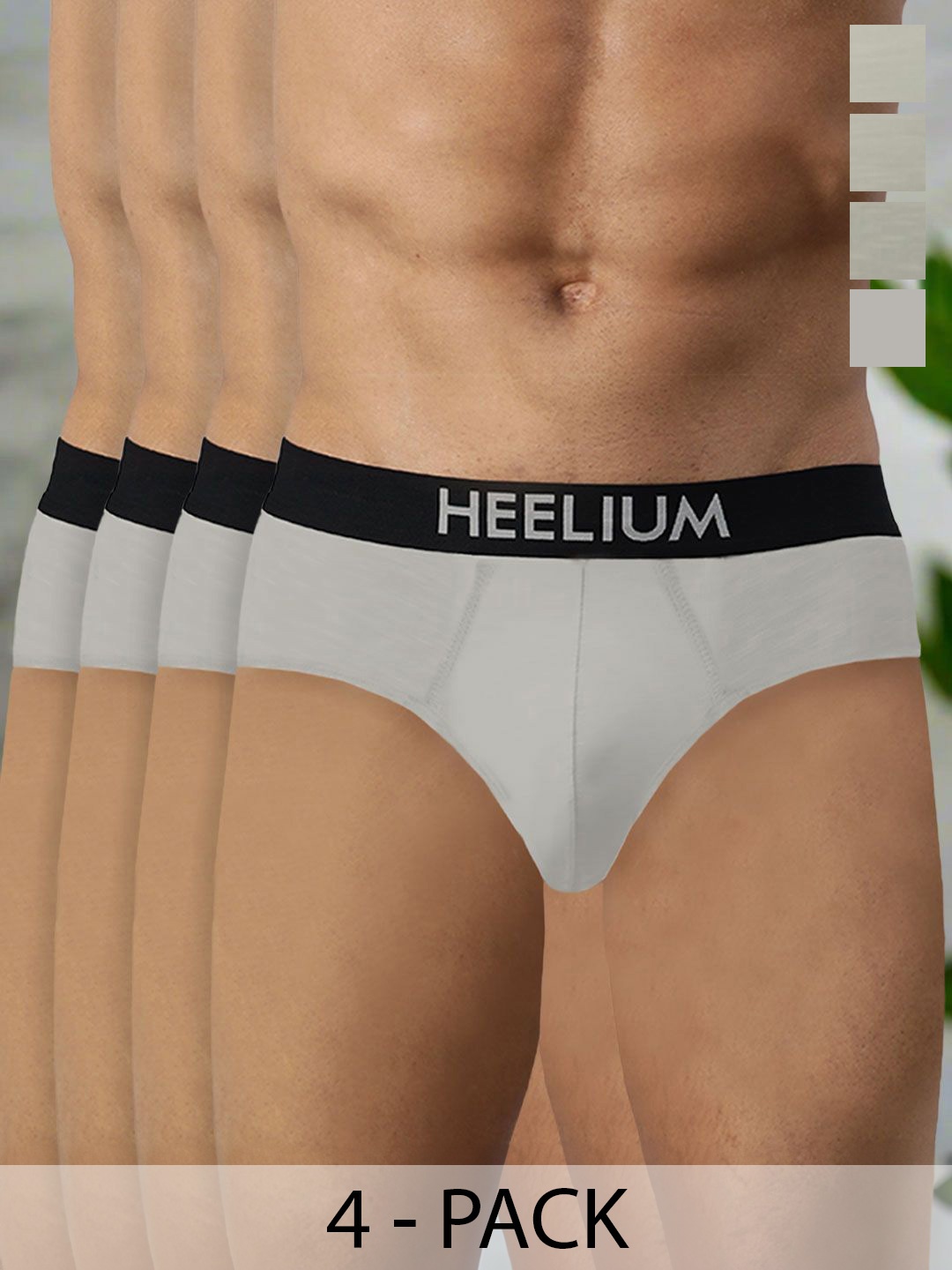 

HEELIUM Men Pack Of 4 Bamboo Super Soft & Odour Free Comfort Fit Brief, Grey