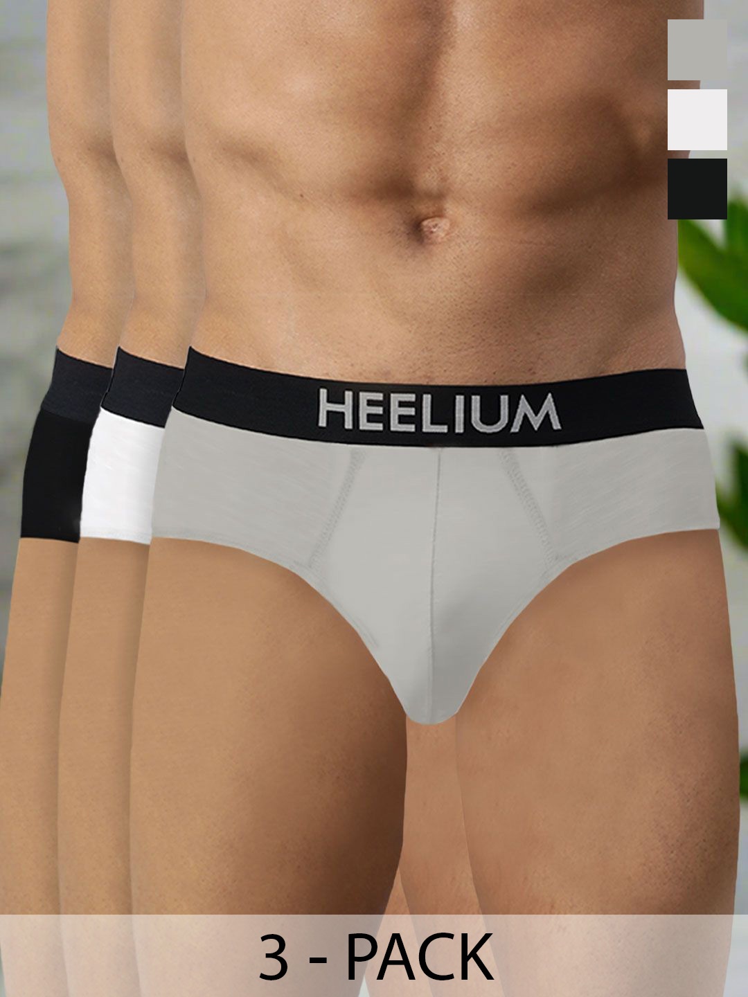 

Heelium Men 3-Pcs Bamboo Super Soft & Odour Free Comfort Fit Briefs P3-BRIEF-BLKWHTLG-S, Grey