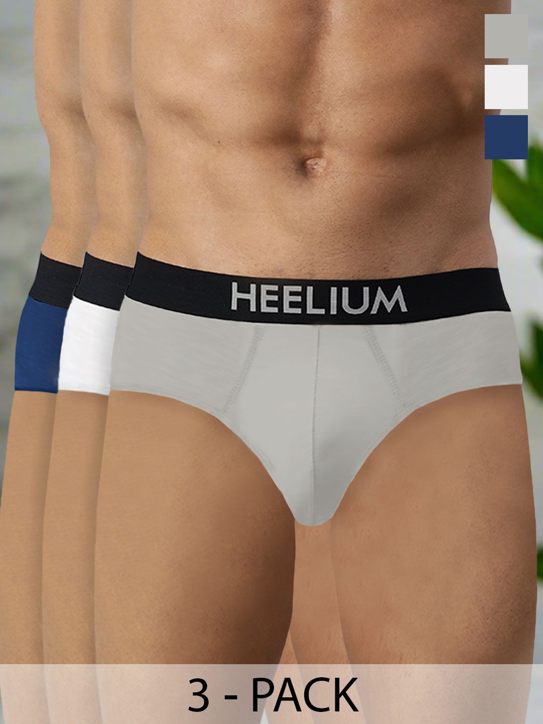 

HEELIUM Men Pack Of 3 Bamboo Super Soft & Odour Free Comfort Fit Brief P3-BRIEF-NBWHTLG-S, Navy blue