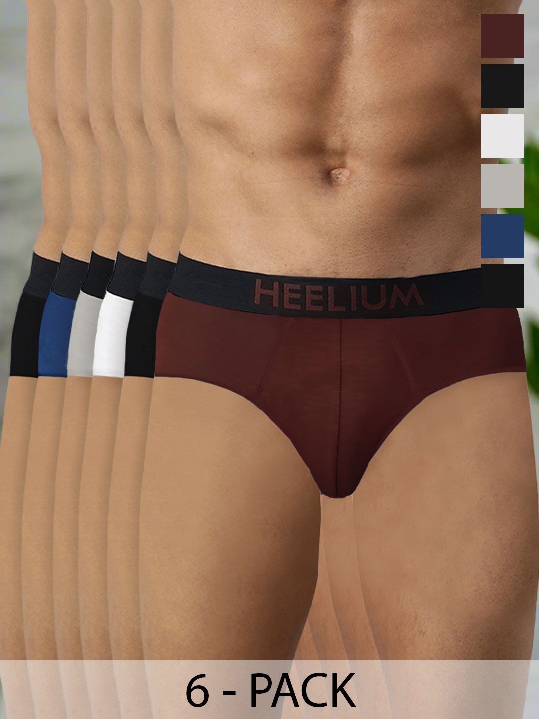 

Heelium Men Odour Free Comfort Fit Brief P6-BRIEF-REDLGBLKNBWHTDG-S-Pack of 6, Black