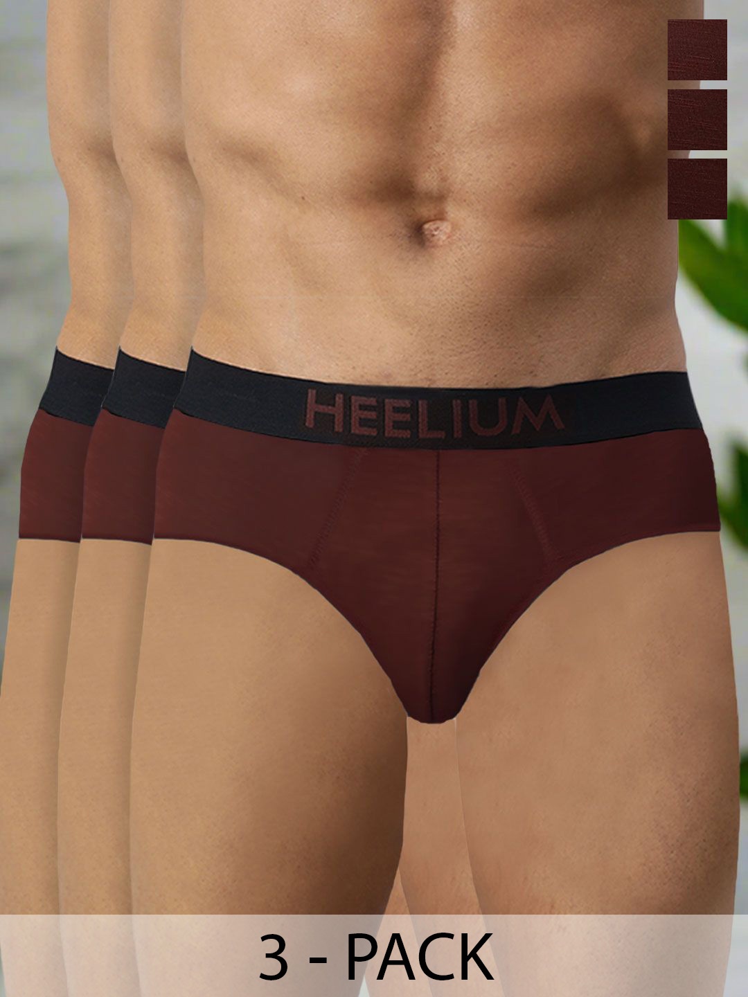 

HEELIUM Men Bamboo Super Soft & Odour Free Comfort Fit Brief P3-BRIEF-RED-S-Pack of 3, Maroon