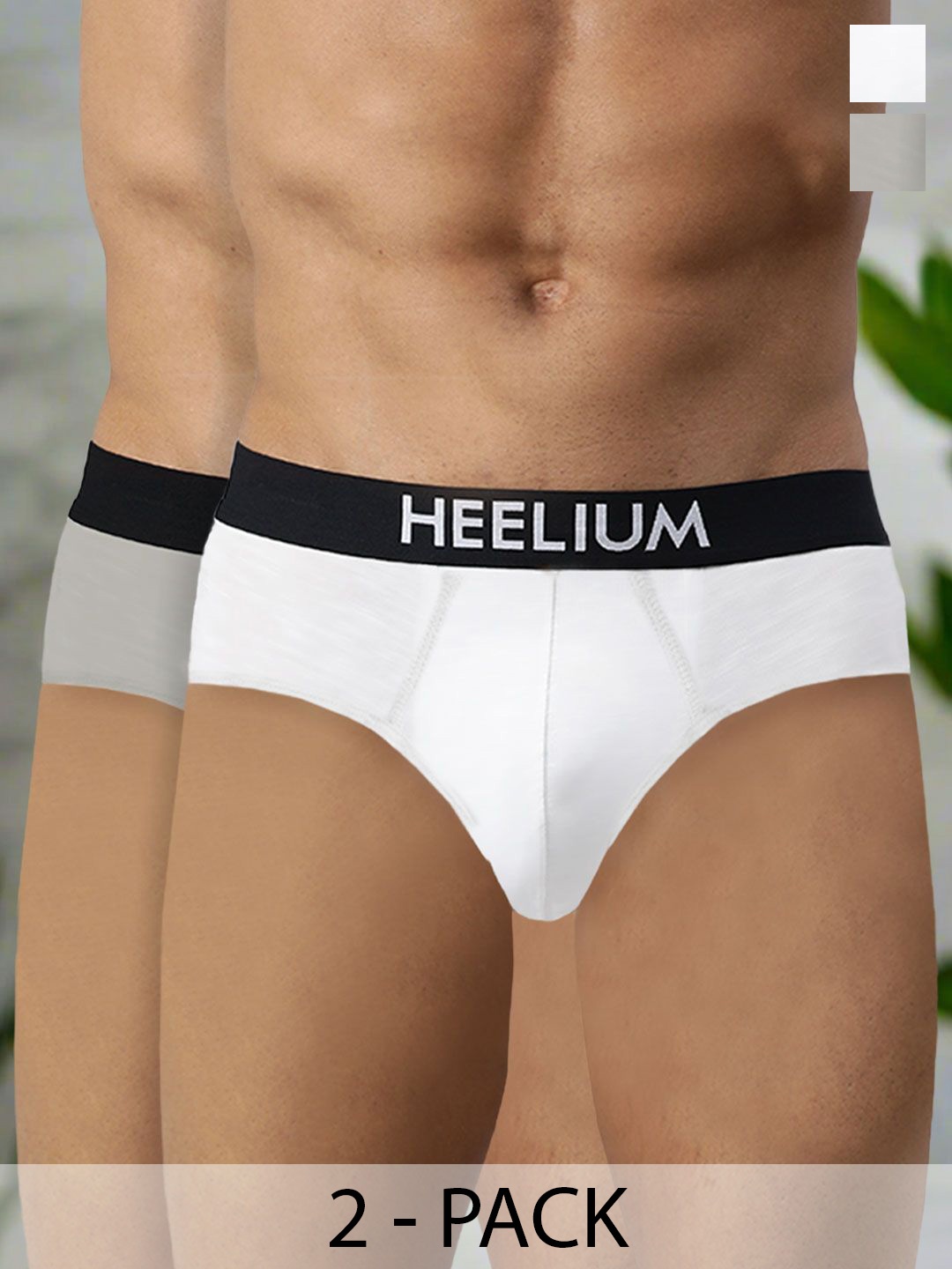 

Heelium Men Pack Of 2 Bamboo Super Soft & Odour Free Comfort Fit Briefs P2-BRIEF-WHTLG-S, Grey