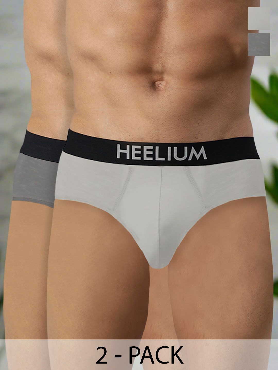 

Heelium Men Pack Of 2 Bamboo Super Soft & Odour Free Comfort Fit Briefs P2-BRIEF-DGLG-S, Grey