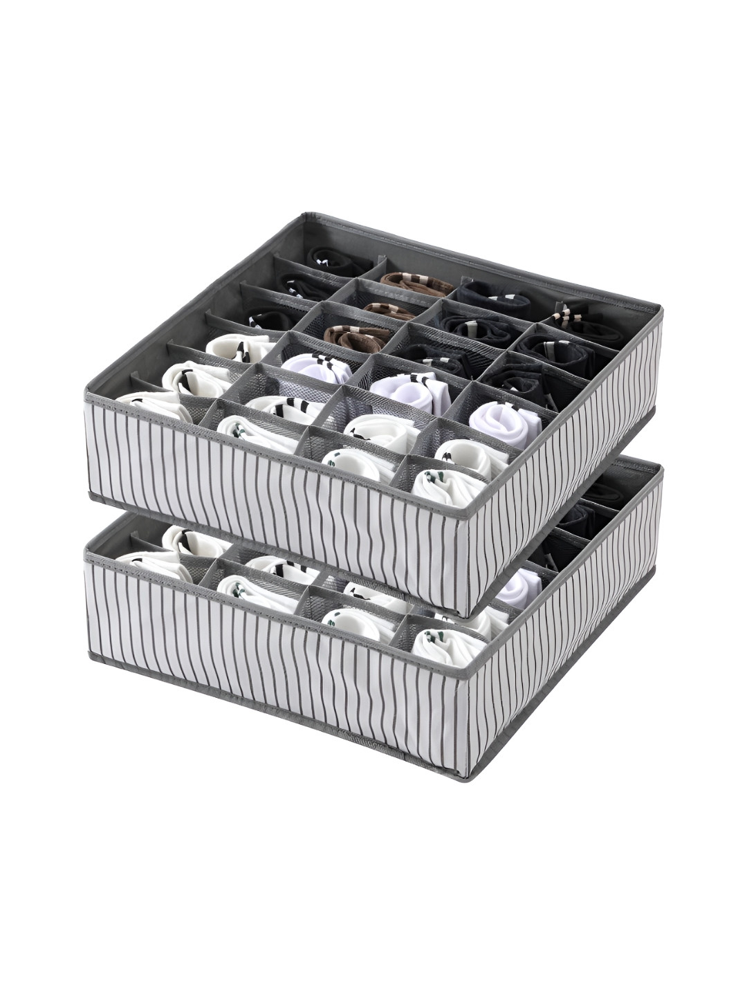 

HOUSE OF QUIRK Grey & White 2 Pieces 24 Cell Collapsible Closet Cabinet Organisers