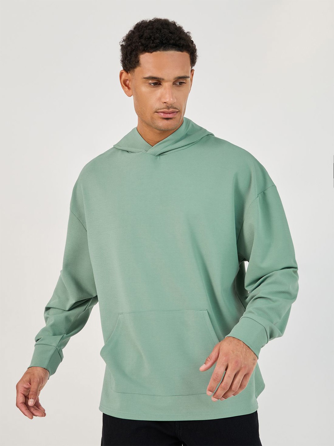 

Styli Men Rib Textured Oversized Fit Hoodie, Green