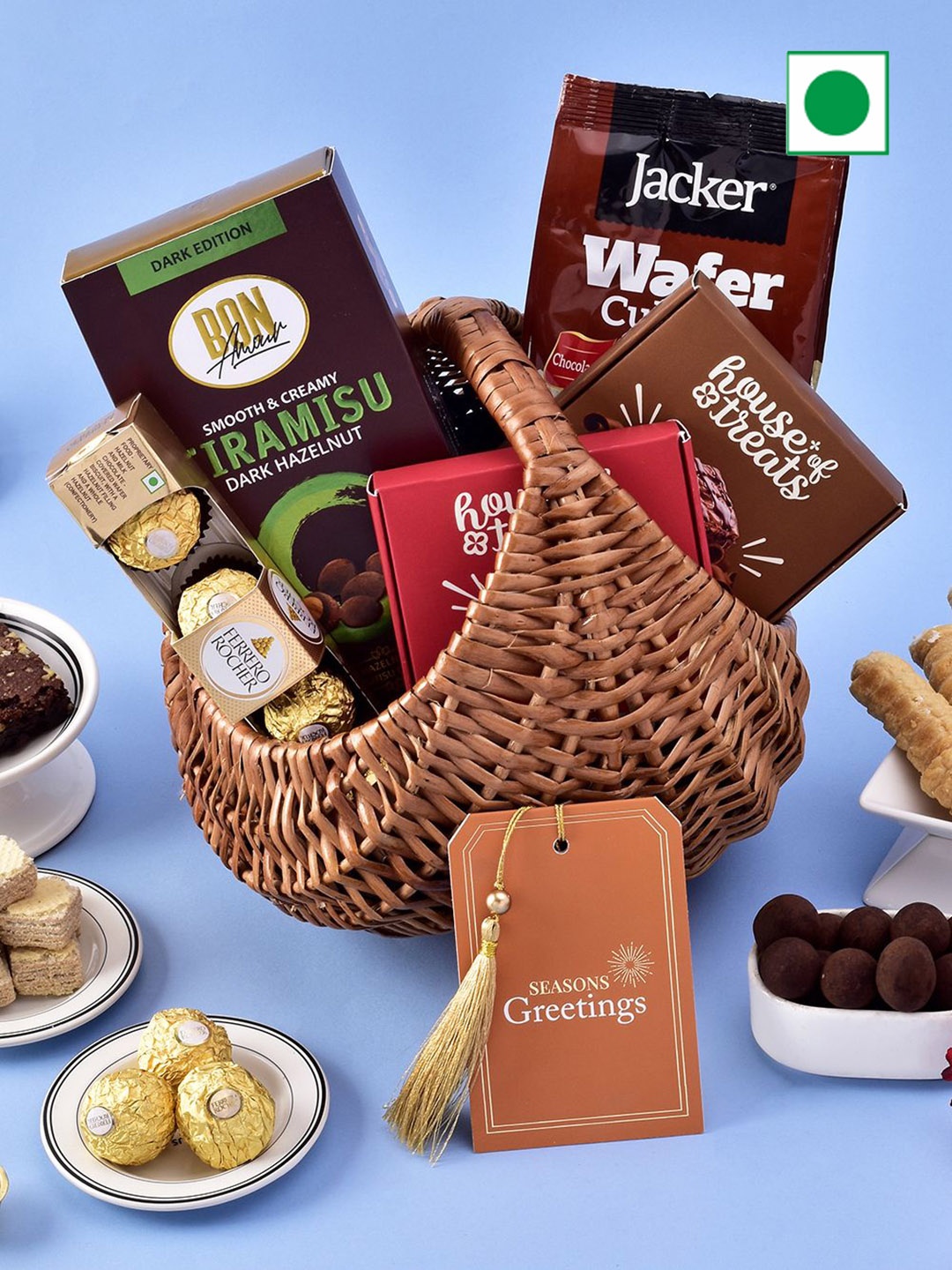 

RawFruit Gift Basket: Ferrero Rocher Choco Treats & Assorted Sweets, Brown