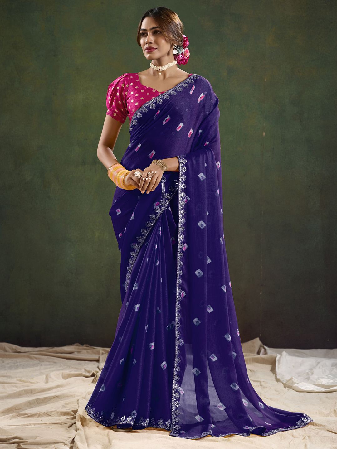 

Anouk Bandhani Sequinned Saree, Purple