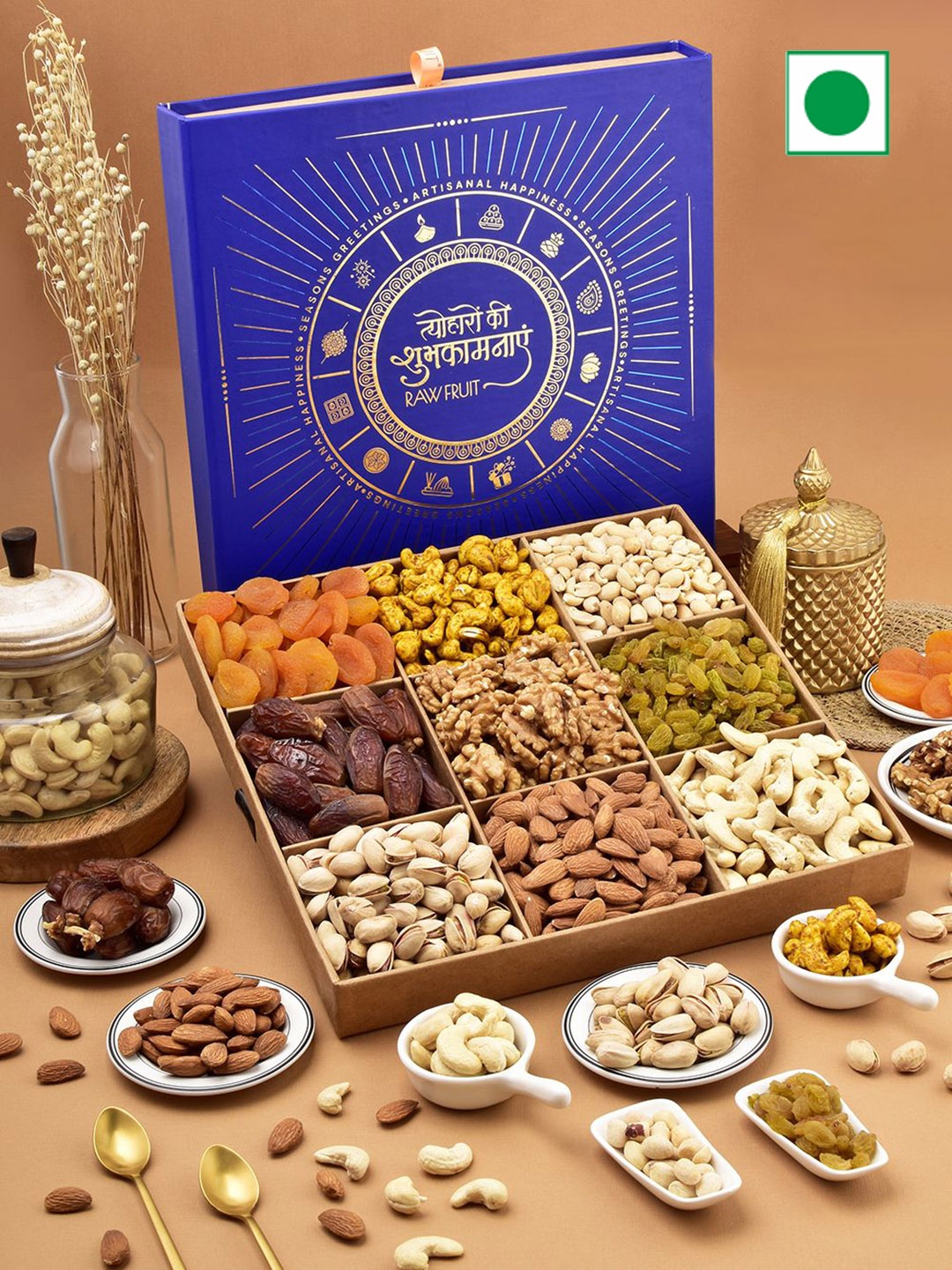 

RawFruit Set Of 9 Dry Fruits Gift Set 1200g, Blue