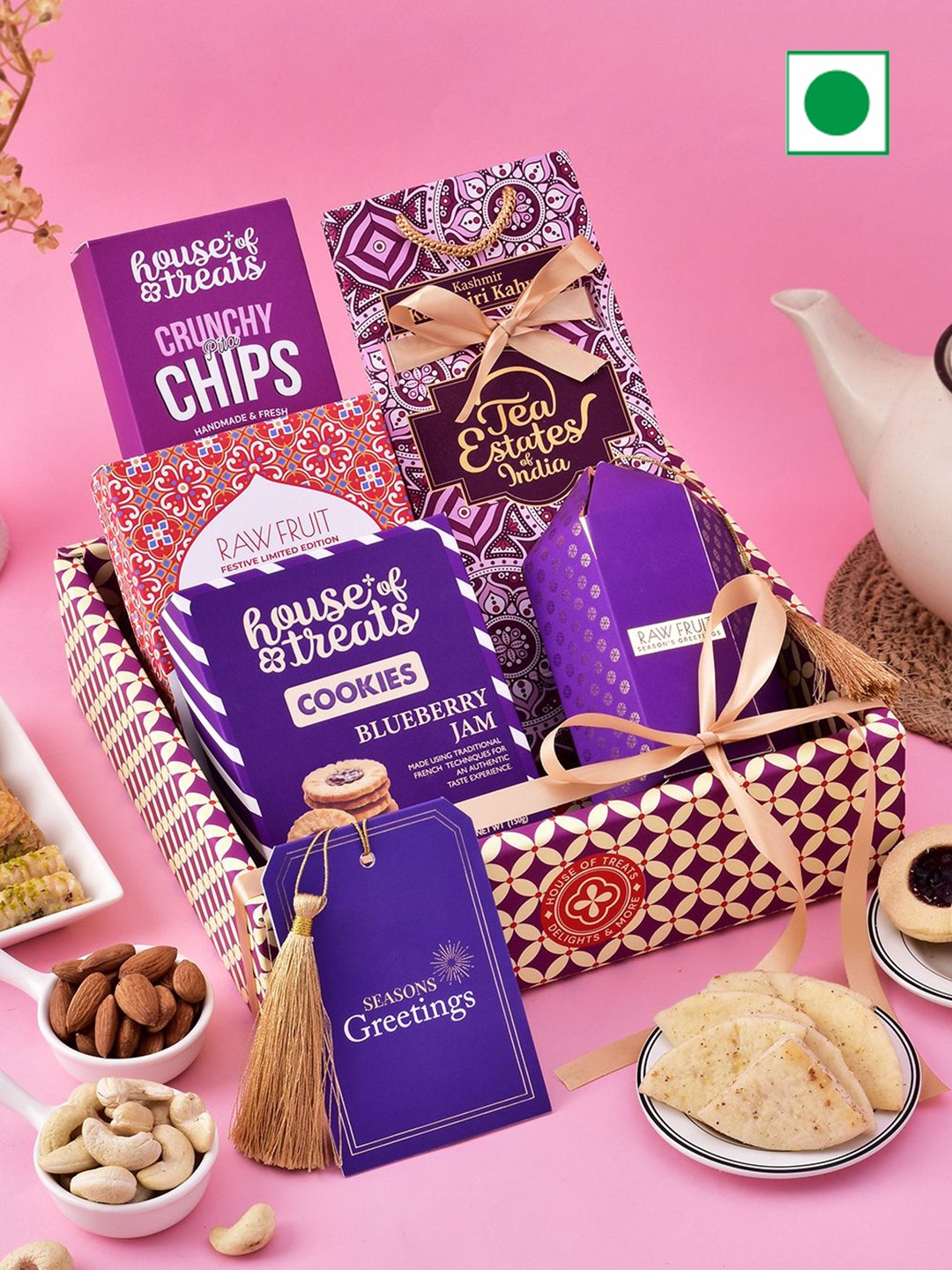 

RawFruit Dry Fruits Cookies Snacks With Tea Gift Hamper-950gm, Blue