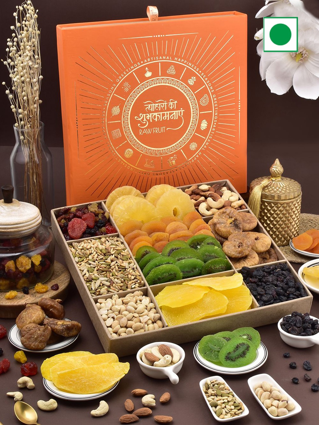 

RawFruit Set Of 10 Dry Fruits Gift Set 1200g, Orange