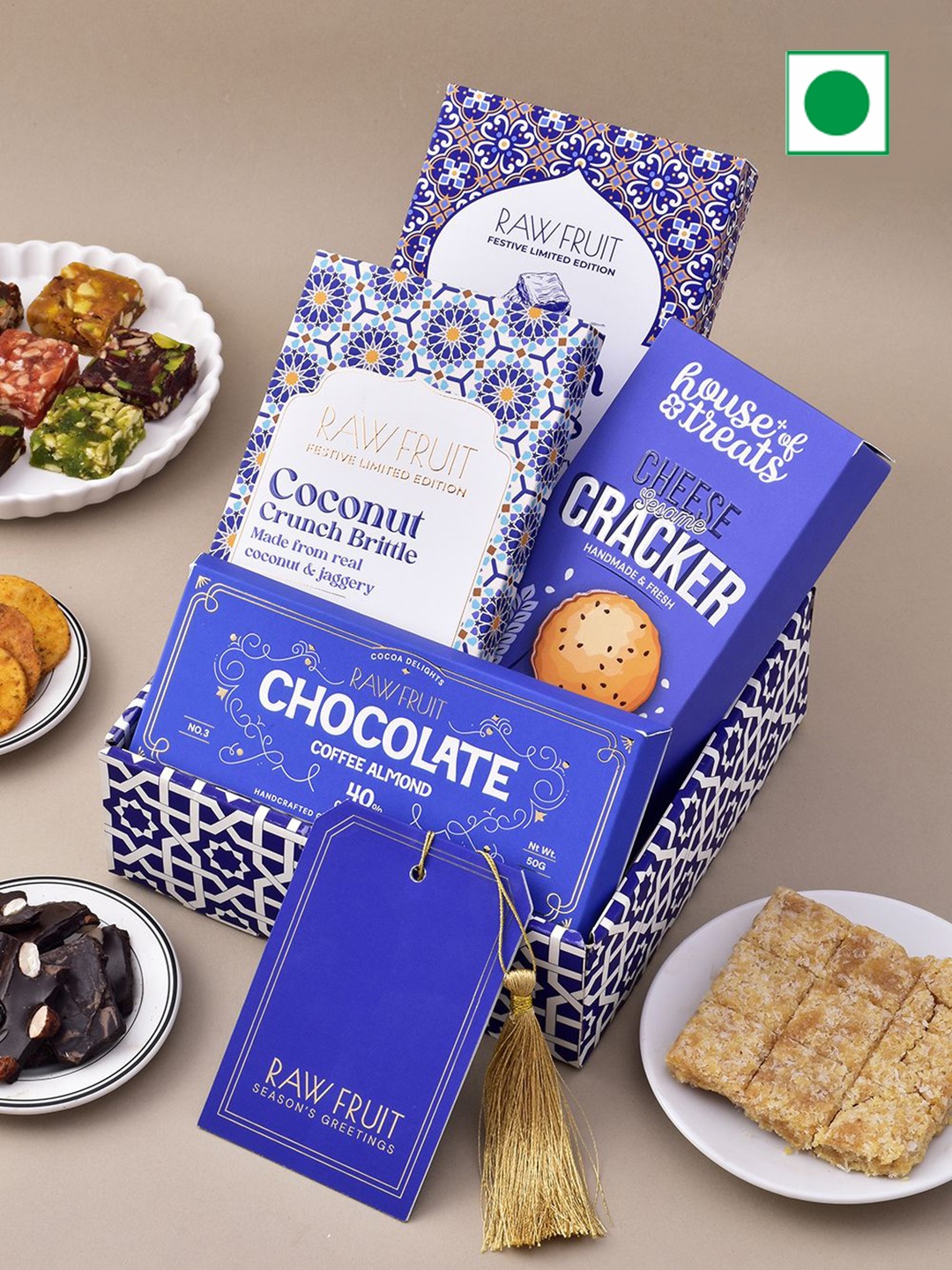

RawFruit Set Of 5 Chocolate Bar Brittle with Snacks Gift Hamper, Multi