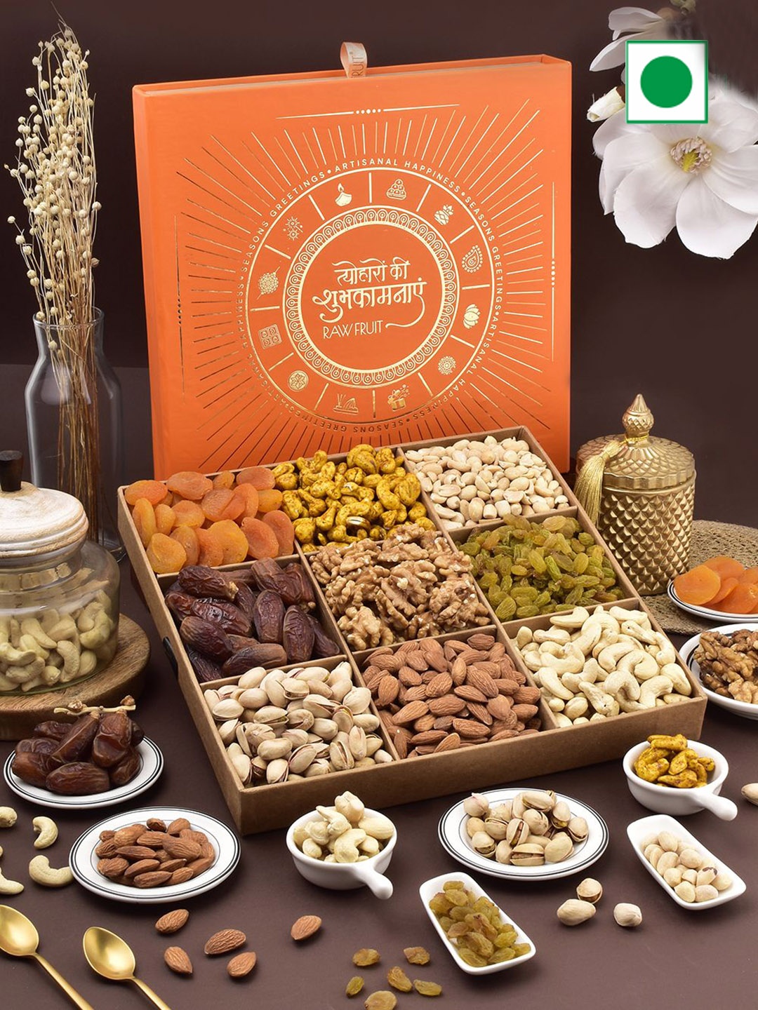 

RawFruit Set Of 9 Dry Fruits Gift Set 1200g, Orange