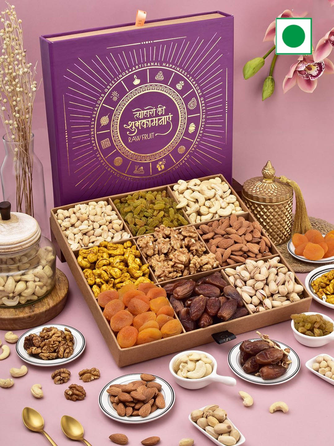 

RawFruit Set Of 9 Dry Fruits Gift Set 1200g, Purple