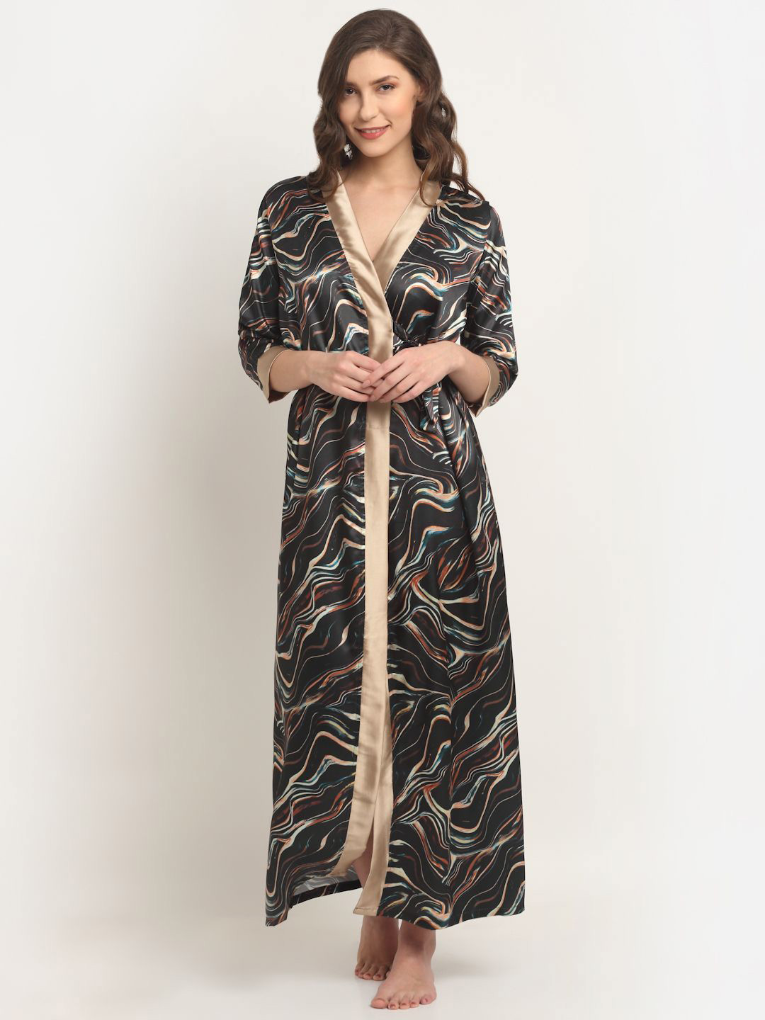 

Claura Women Abstract Printed Maxi Nightdress, Gold